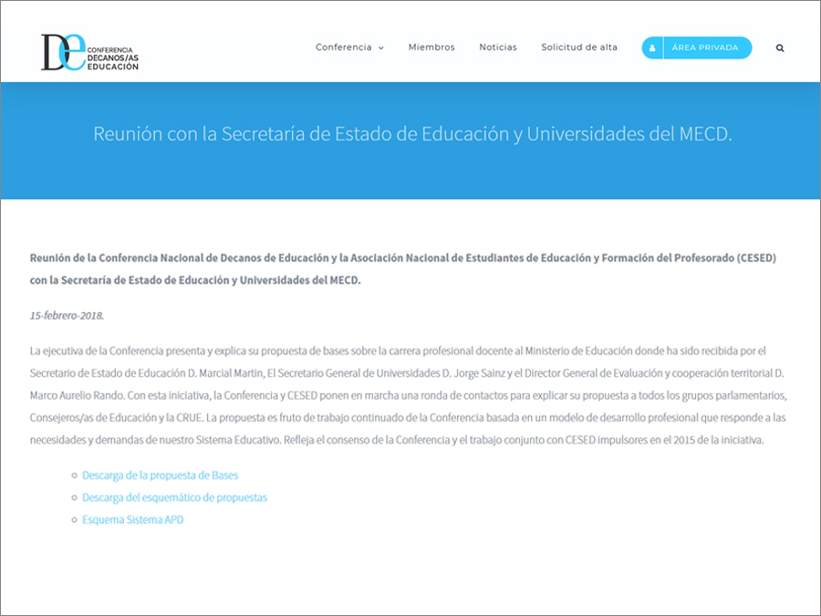 La Conferencia de Decanos/as de Educación presenta una propuesta de bases sobre la carrera profesional docente al Ministerio de Educación