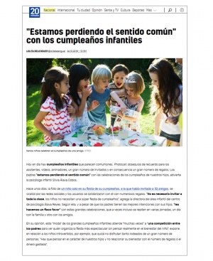 Artículo sobre los cumpleaños infantiles en el que participa COPOE