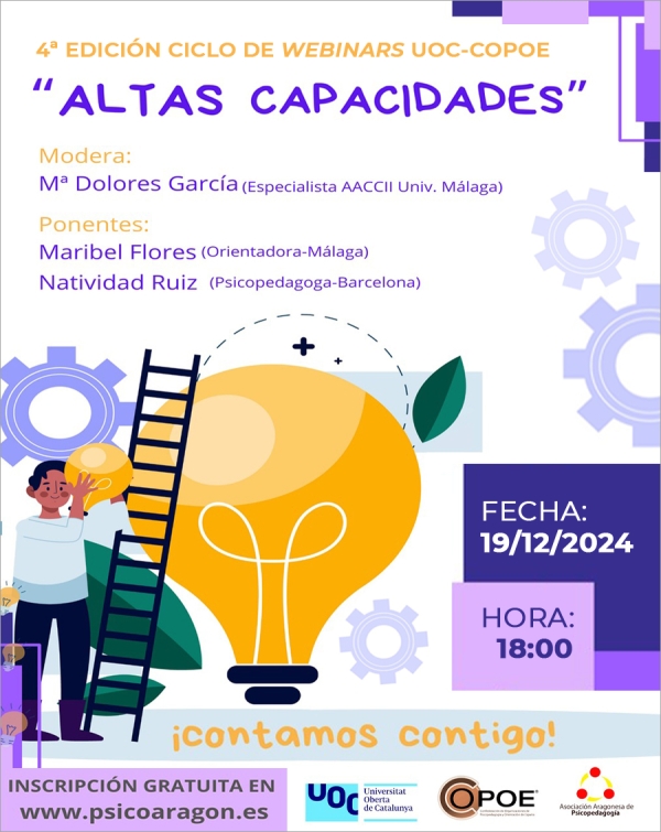 Webinar organizado por UOC y COPOE &quot;Altas capacidades&quot;, el 19 de diciembre a las 18:00